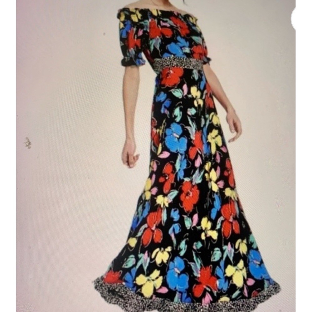 Rixo Target Womens Dress Floral Off Shoulder Short Sleeve Maxi Black Size‎ 2